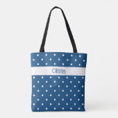 Aangepaste naam Blauw wit polaire dot patroon Tote Bag (Achterkant)