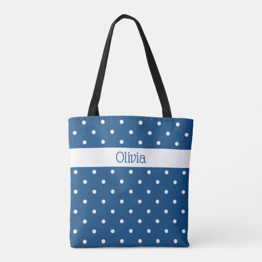 Aangepaste naam Blauw wit polaire dot patroon Tote Bag (Achterkant)