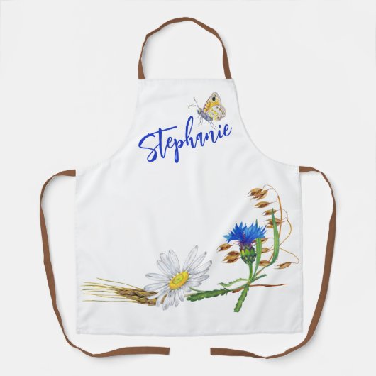 Aangepaste Naam Blauw Witte Anjer Design Schort (Voorkant)