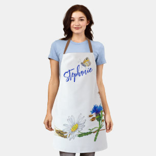Aangepaste Naam Blauw Witte Anjer Design Schort