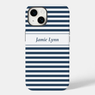 Aangepaste naam blauw/witte strepen Case-Mate iPhone 14 hoesje