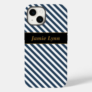 Aangepaste naam blauw/witte strepen Case-Mate iPhone 14 hoesje