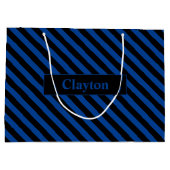 Aangepaste naam Blauw/Zwart Strepen Groot Cadeauzakje (Achterkant)