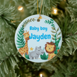 Aangepaste naam blauwe baby jongen safari dier Ker Keramisch Ornament