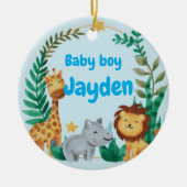 Aangepaste naam blauwe baby jongen safari dier Ker Keramisch Ornament (Voorkant)