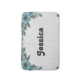 Aangepaste naam blauwe bloemen op grijs hout badmat (Voorkant Verticaal)
