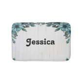 Aangepaste naam blauwe bloemen op grijs hout badmat (Voorkant)