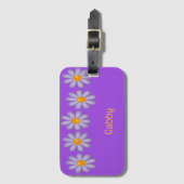 Aangepaste naam blauwe bloemen op paarse bagagelabel (Voorkant (verticaal))