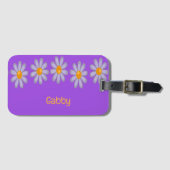 Aangepaste naam blauwe bloemen op paarse bagagelabel (Voorkant (horizontaal))