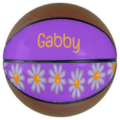 Aangepaste naam blauwe bloemen op paarse basketbal (Voorkant)