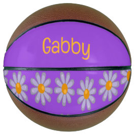 Aangepaste naam blauwe bloemen op paarse basketbal