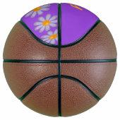 Aangepaste naam blauwe bloemen op paarse basketbal (Rechts)