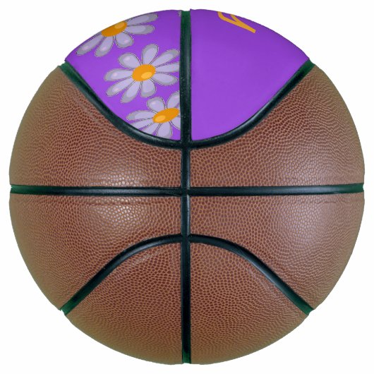 Aangepaste naam blauwe bloemen op paarse basketbal (Rechts)
