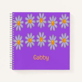 Aangepaste naam blauwe bloemen op paarse notitieboek