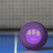 Aangepaste naam blauwe bloemen op paarse pingpongbal (Net)