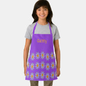 Aangepaste naam blauwe bloemen op paarse schort (Insitu)