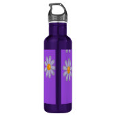 Aangepaste naam blauwe bloemen op paarse waterfles  (Achterkant)