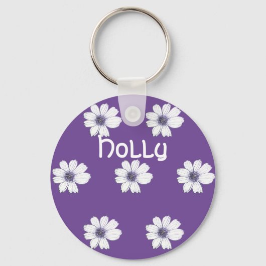 Aangepaste naam Blauwe bloempatroon Button Kerncod Sleutelhanger (Voorkant)