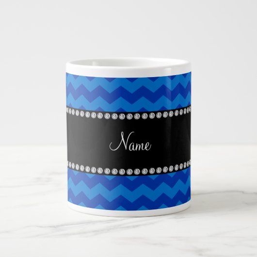 Aangepaste naam blauwe chevrons grote koffiekop (Voorkant)