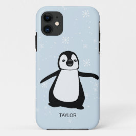 Aangepaste naam blauwe Cute Penguin Snow Case-Mate iPhone Case