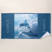 Aangepaste naam Blauwe dolfijnenbadhanddoek Strandlaken (Voorkant)