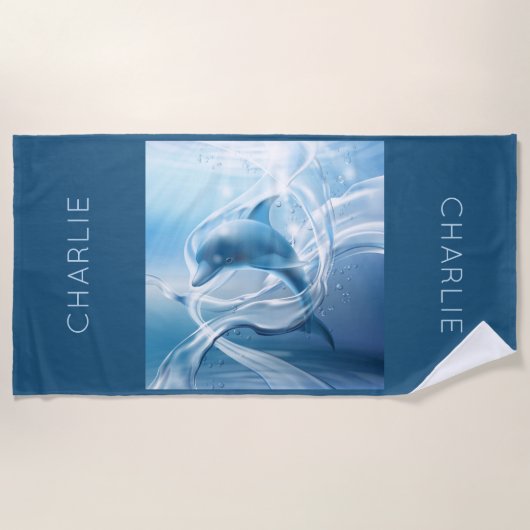 Aangepaste naam Blauwe dolfijnenbadhanddoek Strandlaken (Voorkant)