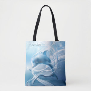 Aangepaste naam Blauwe Dolphin strandtassen Tote Bag