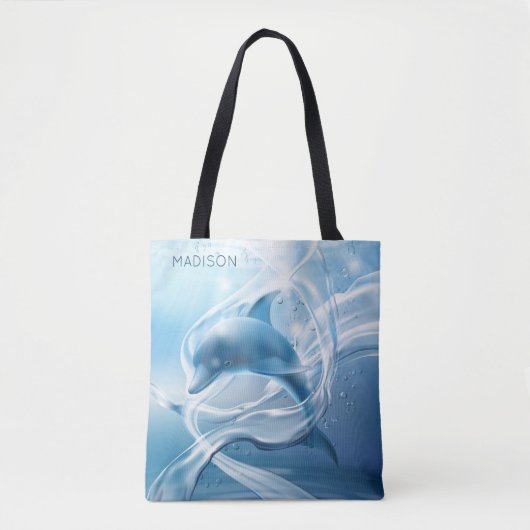 Aangepaste naam Blauwe Dolphin strandtassen Tote Bag (Voorkant)
