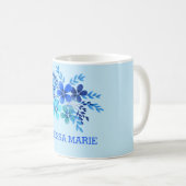 Aangepaste naam Blauwe Floral Waterverf Koffiemok (Voorkant rechts)