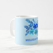 Aangepaste naam Blauwe Floral Waterverf Koffiemok (Voorkant links)