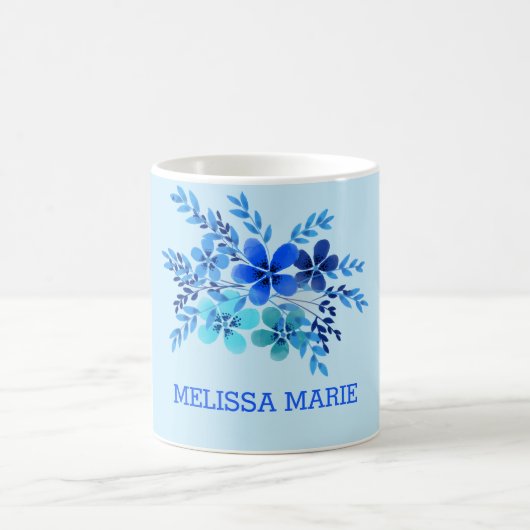 Aangepaste naam Blauwe Floral Waterverf Koffiemok (Center)