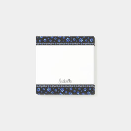 Aangepaste naam, blauwe glinsterende hondenpoten post-it® notes