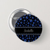 Aangepaste naam, blauwe glinsterende hondenpoten ronde button 5,7 cm (Voorkant /achterkant)