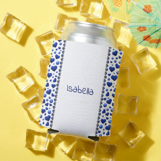 Aangepaste naam, blauwe glitter hart koelbox blikjeskoeler (Insitu Zomer)