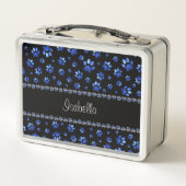 Aangepaste naam, blauwe glitter-hondenpoten (Achterkant)