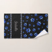 Aangepaste naam, blauwe glitter-hondenpoten bad handdoek (Handdoek)
