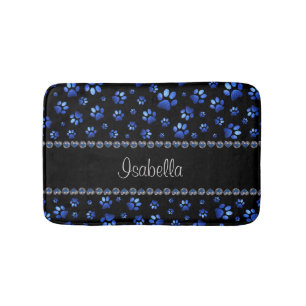 Aangepaste naam, blauwe glitter-hondenpoten badmat