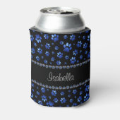 Aangepaste naam, blauwe glitter-hondenpoten blikjeskoeler (Blikje Achterkant)