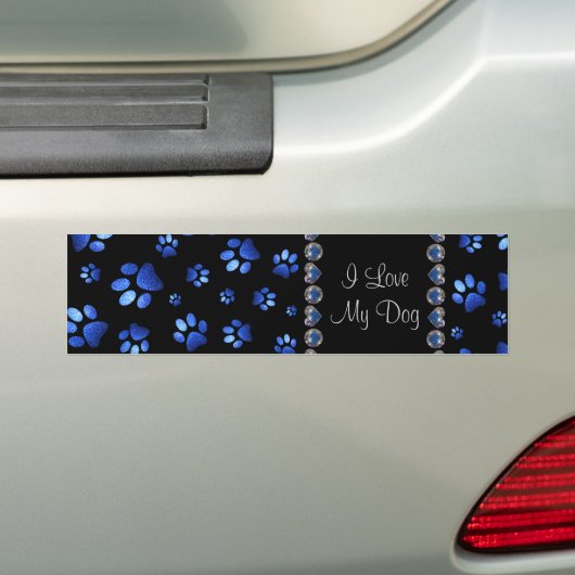 Aangepaste naam, blauwe glitter-hondenpoten bumpersticker (Op auto)