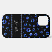 Aangepaste naam, blauwe glitter-hondenpoten Case-Mate iPhone case (Achterkant (horizontaal))