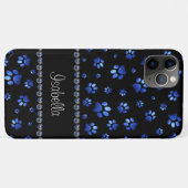 Aangepaste naam, blauwe glitter-hondenpoten Case-Mate iPhone case (Achterkant (horizontaal))