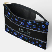 Aangepaste naam, blauwe glitter-hondenpoten etui (Open)