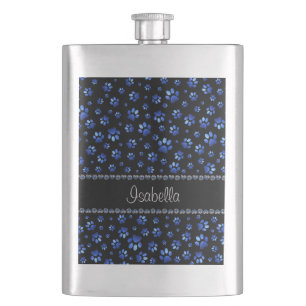 Aangepaste naam, blauwe glitter-hondenpoten flacon