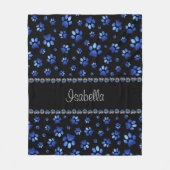 Aangepaste naam, blauwe glitter-hondenpoten fleece deken (Voorkant)