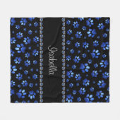 Aangepaste naam, blauwe glitter-hondenpoten fleece deken (Voorkant (Horizontaal))