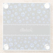 Aangepaste naam, blauwe glitter-hondenpoten glazen onderzetter (Achterkant)