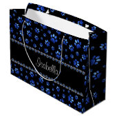 Aangepaste naam, blauwe glitter-hondenpoten groot cadeauzakje (Achterkant Gekanteld)