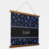 Aangepaste naam, blauwe glitter-hondenpoten hangend wandkleed (Gebogen)
