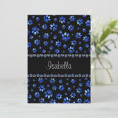Aangepaste naam, blauwe glitter-hondenpoten kaart (Staand voorkant)