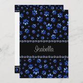 Aangepaste naam, blauwe glitter-hondenpoten kaart (Voorkant / Achterkant)